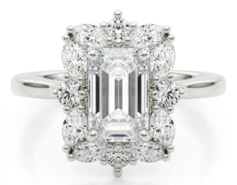 Demi Marquise Halo Ring-Rectangle Engagement Ring