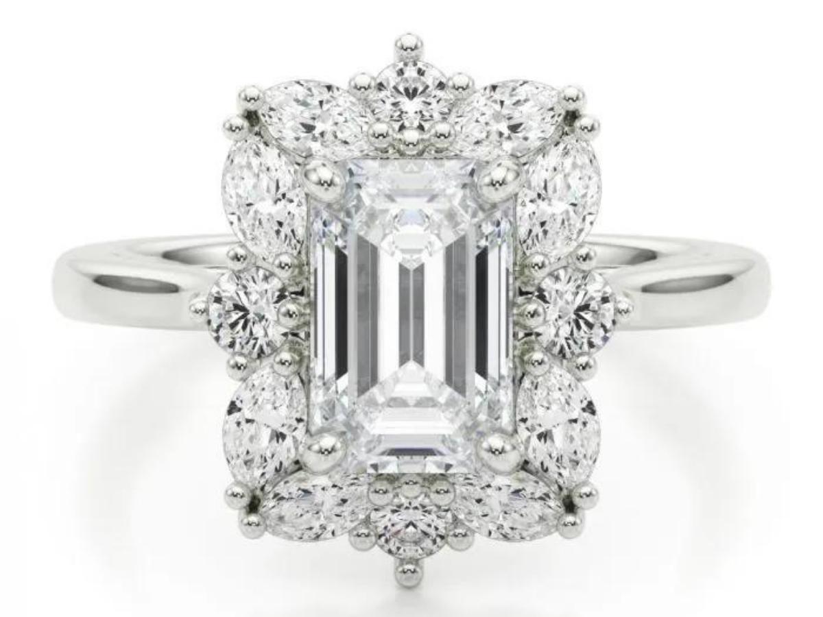 Demi Marquise Halo Ring-Rectangle Engagement Ring