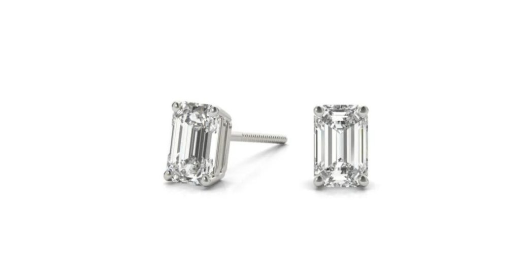 CERTIFIED EMERALD DIAMOND STUD EARRINGS IN 18K WHITE GOLD (1 1/2 CT. TW.)