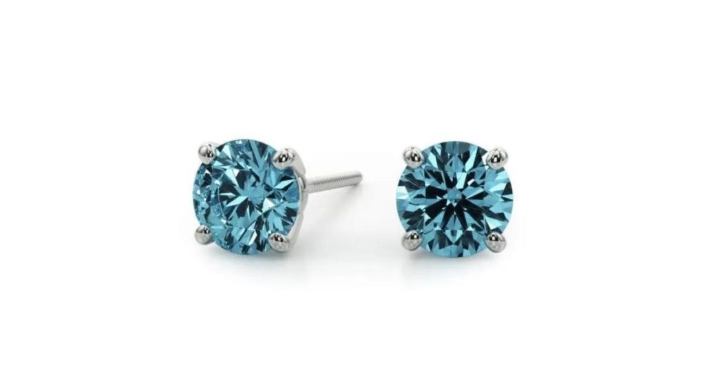 Round blue studs.