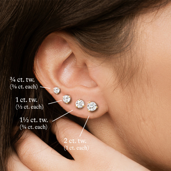 3 4 ct. tw. Certified Round 3 Prong Studs in 14K Gold 14k White Gold Clean Origin