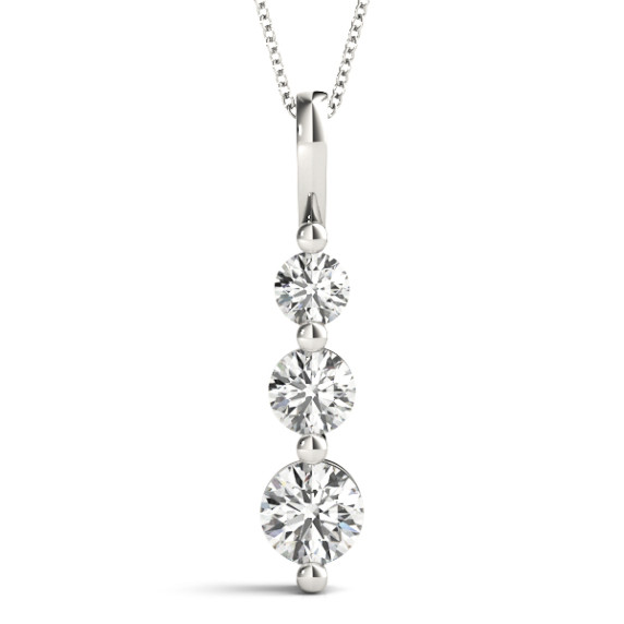 “Teardrop-shaped diamond pendant necklace with ½ carat total weight of lab-created diamonds.”