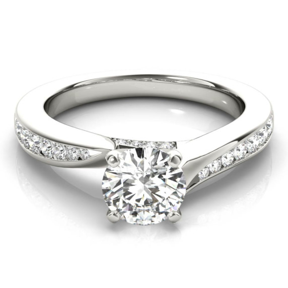 Waverly Halo Engagement Ring featuring a round brilliant-cut center diamond with a pavé halo on a slim white gold band.