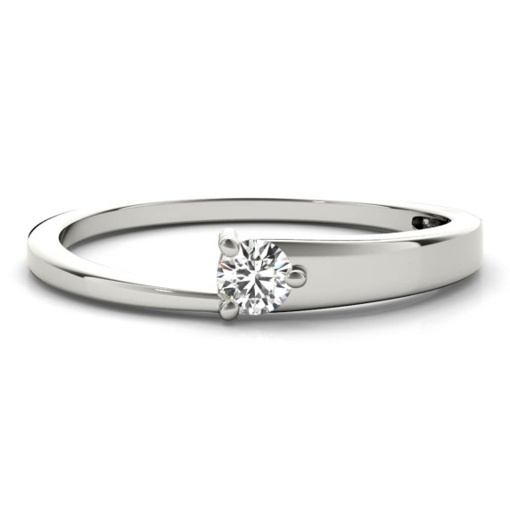 “Emery Asymmetric Ring with a modern, off-center lab diamond design in a sleek metal band.”