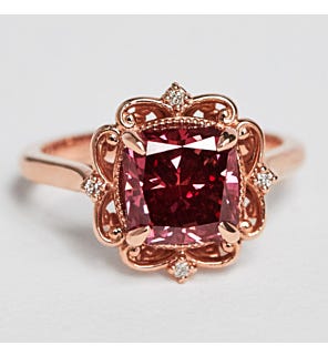 Rose gold fancy red lab created diamond ring 3.14 TC custom one of a kind size 6.75 ships fast or request free resizing