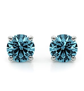 Round Brilliant Blue Diamond Stud Earrings in 14K White Gold (1 ct. tw.)