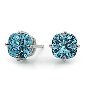 Cushion Blue Diamond Stud Earrings
