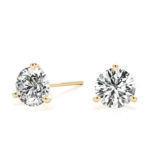 Round diamond stud earrings in 18kt yellow gold