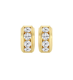 Bold Gold Four Stone Huggie Round Hoop Earrings