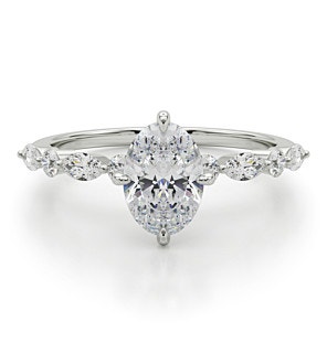 2. ct. tw. Oval, J, SI1, Size 5.5 Demi Marquise Ring 14K White Gold