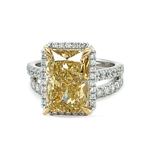 7 ct.tw. Radiant Fancy Yellow Halo Bridal Set in 14K White and Yellow Gold