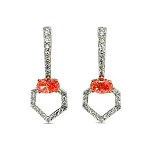 1 1/2 ct. tw. Oval Fancy Pink Drop Earring in 14K White and Rose Gold