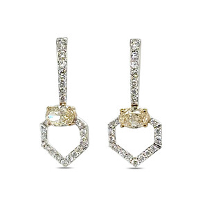 1 1/2 ct. tw. Oval Yellow Fancy Drop Earring in 14K White and Yellow  Gold