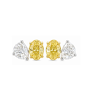 Toi Et Moi Oval and Pear Stud Earrings in 14K White and Yellow Gold