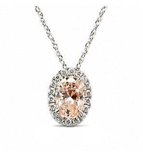 1/2 ct. tw. Oval Fancy Pink Halo Pendant in 14K White and Pink Gold