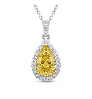 2 ct. tw. Pear Fancy Yellow Halo Pendant in 14k White and Yellow Gold