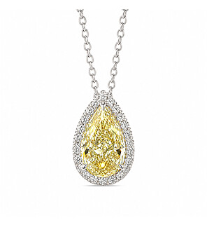 2 2/5 ct. tw. Pear Fancy Yellow Halo Pendant in 14k White and Yellow Gold