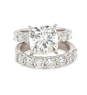 7 1/2 ct. tw. Cushion Side Stone Bridal Set 14K White Ring
