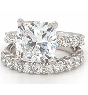 8 1/2 ct. tw. Cushion Side Stone Bridal Set 14K White Ring