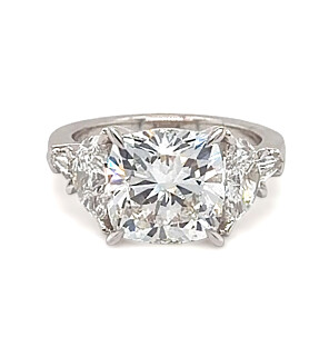 6 3/5 ct. tw. Cushion Side Stone Engagement Ring 18K White Gold