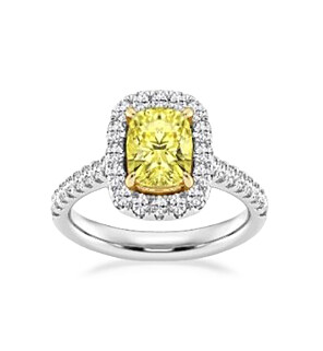 1 ct. tw. Cushion Fancy Yellow Halo Engagement Ring in 10K White and Yellow Gold