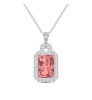 2 3/5 ct. tw. Radiant Fancy Pink Halo Pendant in 14k White and Pink Gold