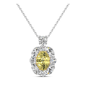 2 1/2 ct. tw. Oval Fancy Yellow Halo Pendant in 14K White and Yellow Gold