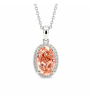5 1/4 ct. tw. Oval Fancy Pink Halo Pendant in 14K White and Pink Gold
