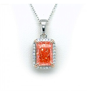 3 ct. tw. Radiant Fancy Pink Halo Pendant in 14k White and Pink Gold