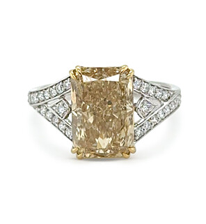 5 1/4 ct. tw. Radiant Fancy Yellow Engagemen Ring in 14K White and Yellow Gold