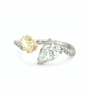 Oval Fancy Yellow and Pear Toi Et Moi Ring in 14K White and Yellow Gold