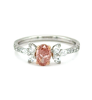 1 ct tw. Oval Fancy Pink Side Stone Engagement Ring 14K White and Rose Gold