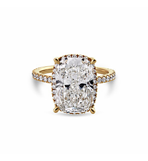 LGDJOR7823LC570GY8 6 ct. tw. Elongated Cushion Cut Lab Grown Diamond Halo Engagement Ring in 14kt Yellow Gold
