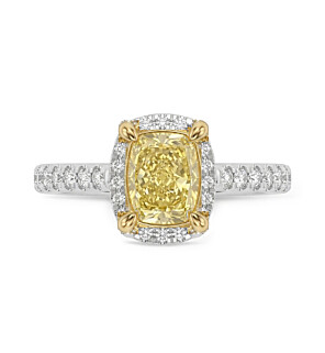 2 ct.tw. Elongated Cushion Fancy Yellow Engagemen Ring in 14K White and Yellow Gold