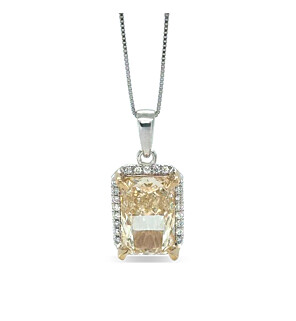 6 ct. tw. Radiant Fancy Yellow Halo Pendant in 14k White and Yellow Gold