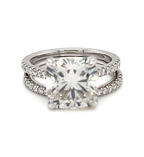 5 1/2 ct. tw. Cushion Side Stone Bridal Set 14K White Ring
