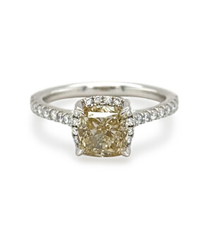 2 ct. tw. Cushion Fancy Yellow Halo Engagement Ring in 14K White and Yellow Gold
