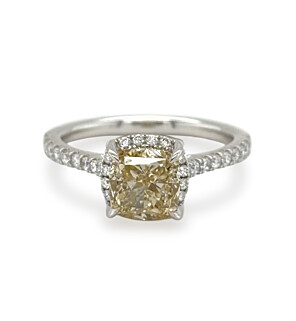 2 ct.tw. Cushion Fancy Yellow Engagemen Ring in 14K White and Yellow Gold