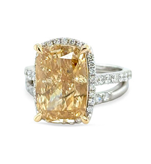 7 3/4 ct. tw. Elongated Cushion Fancy Yellow Bridal Set in 14K White and Yellow Gold
