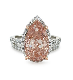 6 3/4 ct. tw. Pear Fancy Pink Bridal Set in 14K White and Rose Gold