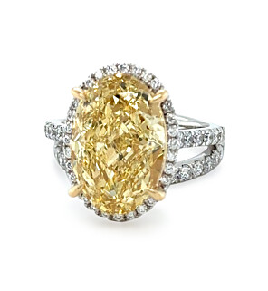 6 3/4 ct. tw. Oval Fancy Yellow Bridal Set in 14K White and Yellow Gold