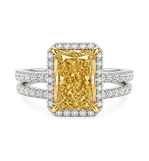 7 ct. tw. Radiant Fancy Yellow Bridal Set in 14K White and Yellow Gold