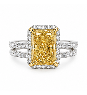 7 1/2 ct. tw. Radiant Fancy Yellow Bridal Set in 14K White and Yellow Gold