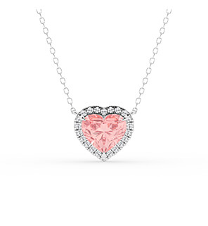 2 1/8 ctw Heart Fancy Pink Lab Grown Diamond Halo Pendant - 14KT White Gold