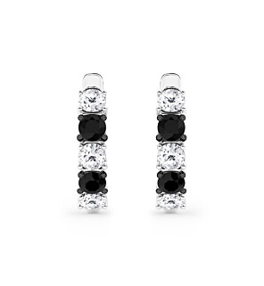Alternating Black & White Lab Grown Diamond Huggie Earrings in Sterling Silver