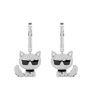 Pavé Choupette Cat Drop Huggie Earrings in Sterling Silver