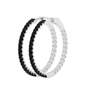 Black & White Lab Grown Diamond Inside-Out Hoop Earrings in Sterling Silver
