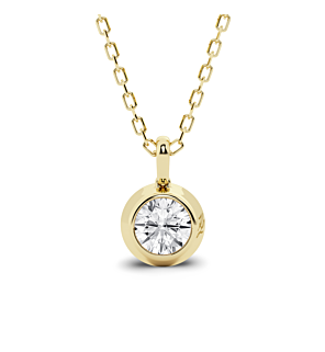 Front view of a Karl Lagerfeld round bezel-set diamond pendant on a gold vermeil chain.
