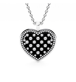 Black & White Lab Grown Diamond Heart Pendant Necklace with Black Enamel in Sterling Silver