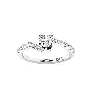 Karl Lagerfeld cat-inspired lab grown diamond ring with pavé split shank and KARL logo engraving